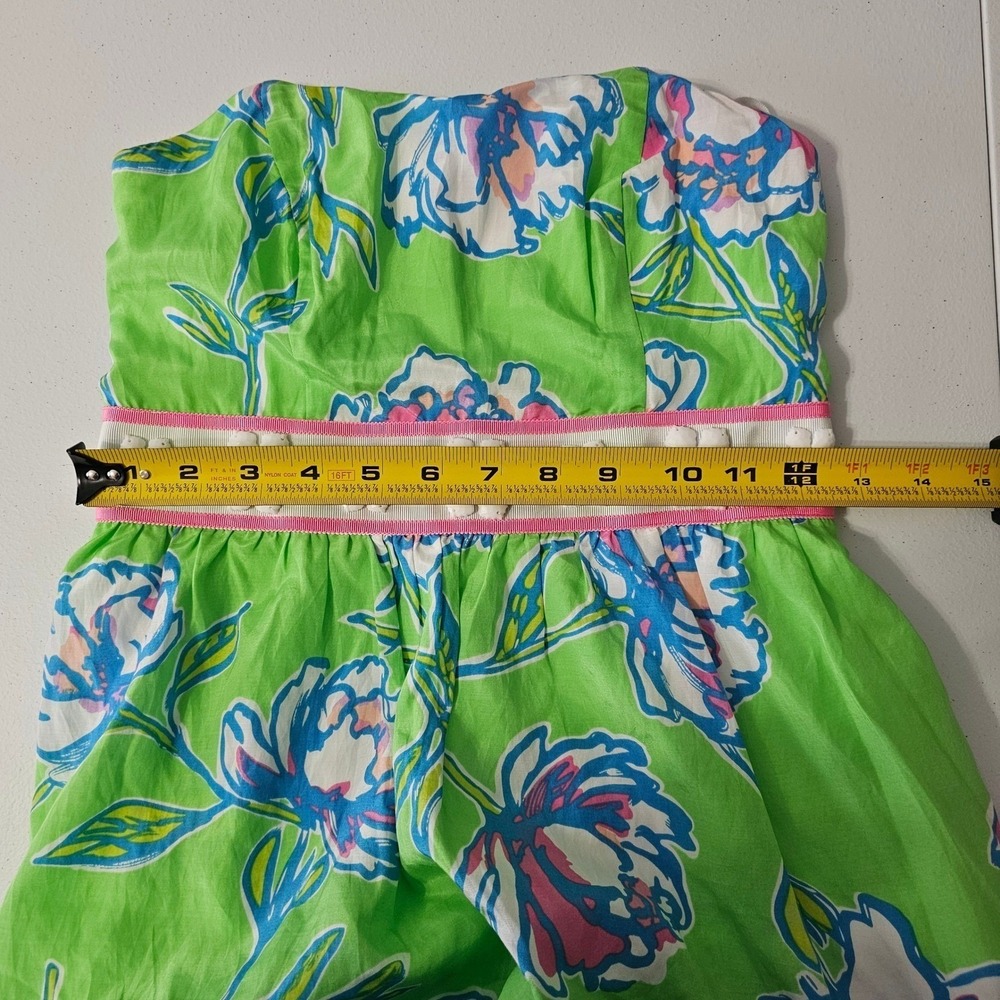Lilly Pulitzer Langley Silk Cotton Strapless Dress 00 Green Floral Beaded Preppy - Picture 15 of 16